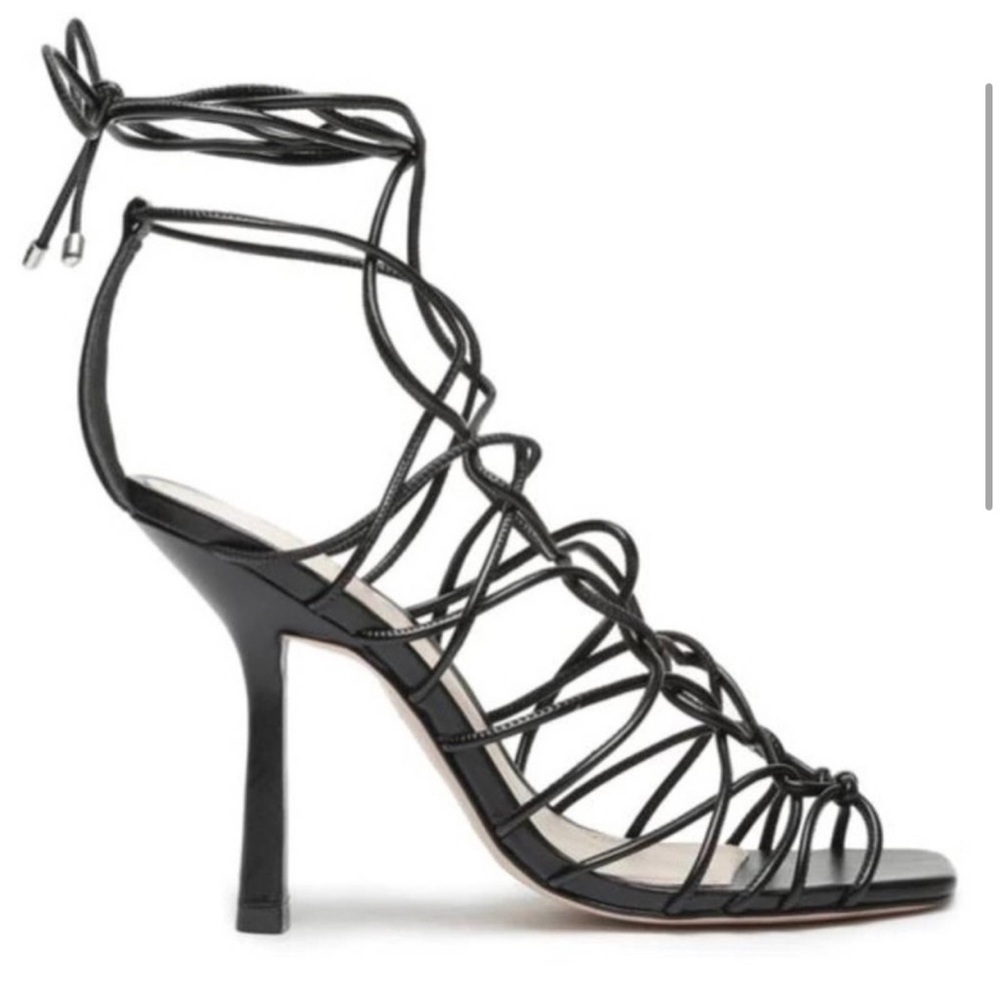 Schutz Black Strappy Square Toe Heyde Nappa Leather Sandal Heels Size 7